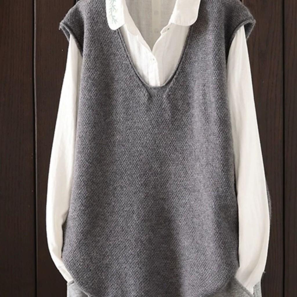 Gebreide Mouwloze Vest voor Dames met Abstracte Print voor Herfst Winter Layering