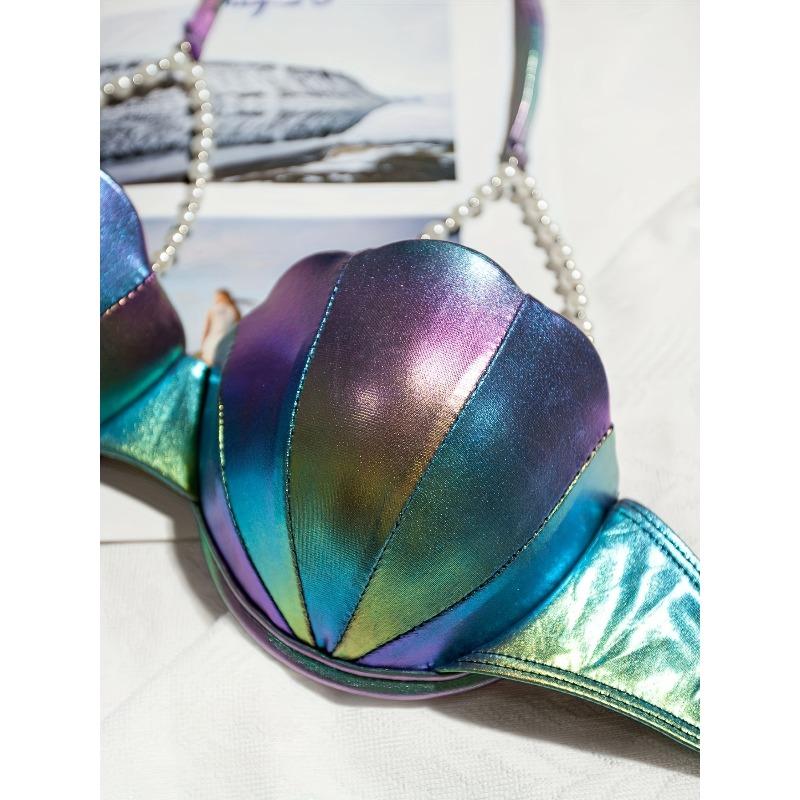 Sexy Petal Bikini Swimsuit Solid Color Petal Cup Pearl Chain Steel Band Bikini Top