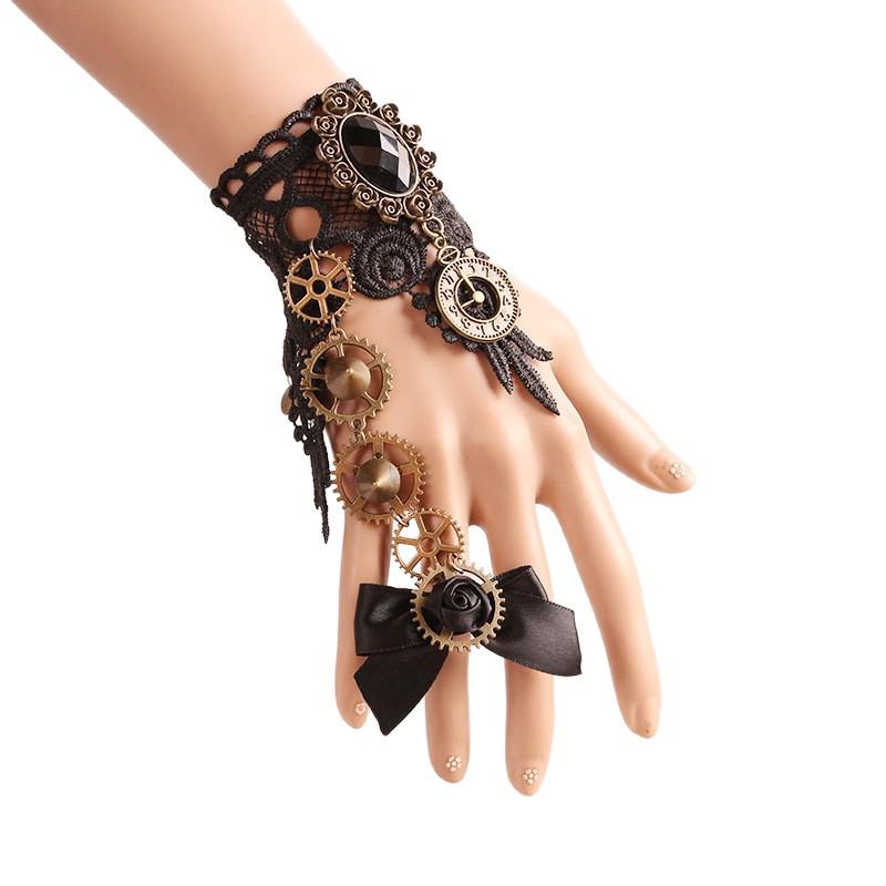 Vintage Punk Rose Lace Bracelet-Ring with Dark Lolita Style