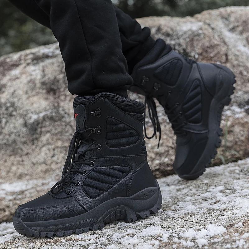 Mode Herrenstiefel Outdoor Wanderschuhe Herren Rutschfest Wüste Wasserdicht Kampf Verschleißfester Stiefel Herren Einfarbig Schneestiefel HotSale