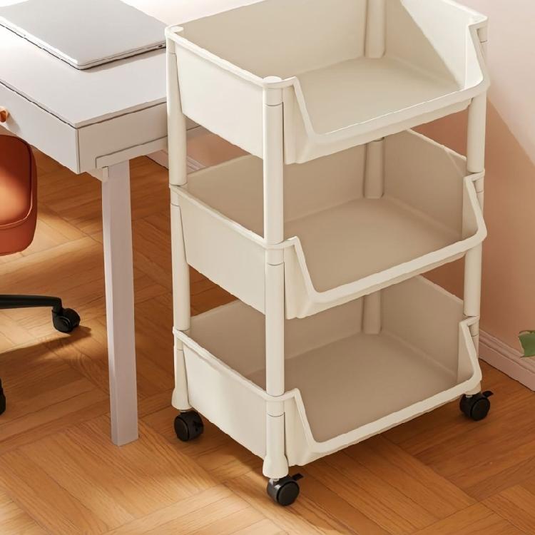 Easy Access Open Top Storage Rack Convenient Rolling Storage Rack Stylish Shelves with Hooks for Bathroom Stairwell Use
