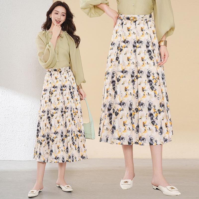 

Юбка миди А-силуэта из тенсела с цветочным принтом для женщин - Мода весна/лето/осень 2025 3XL