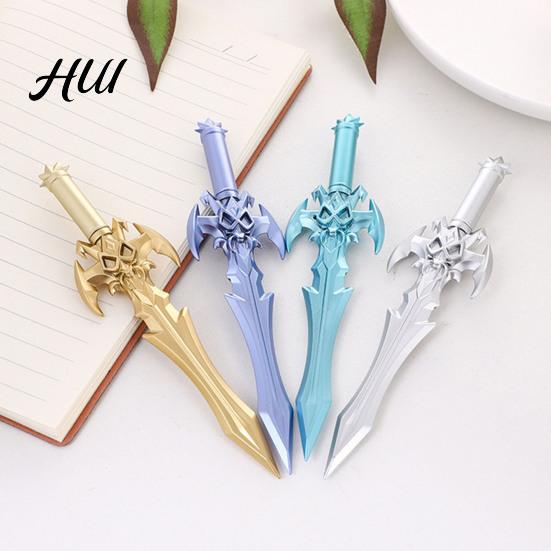 No Lag Gel Pen 2Pcs Ancient Swords Shape with Black Ink Martial Arts Weapon Design Smooth Writing Ballpoint for Students Novelty Stationery Gift Anime