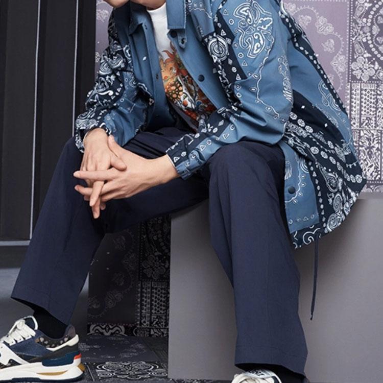 Li-Ning Trendy Sports Series Cashew Flower Flip Collar Single-Breasted Jacket Unisex Jacket Indigo AFDS775-5