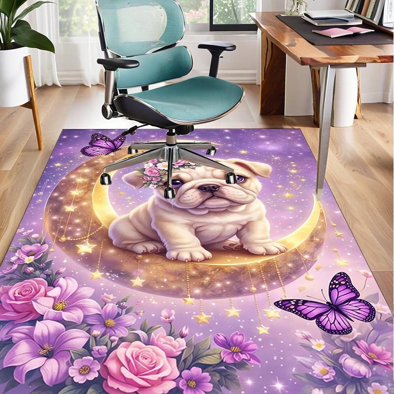 Cartoon Bulldog Stars Office Rug Chair Mat, Entryway Carpet, Suitable for Front Door, Bedroom, Living Room, Desk, Holiday Gift