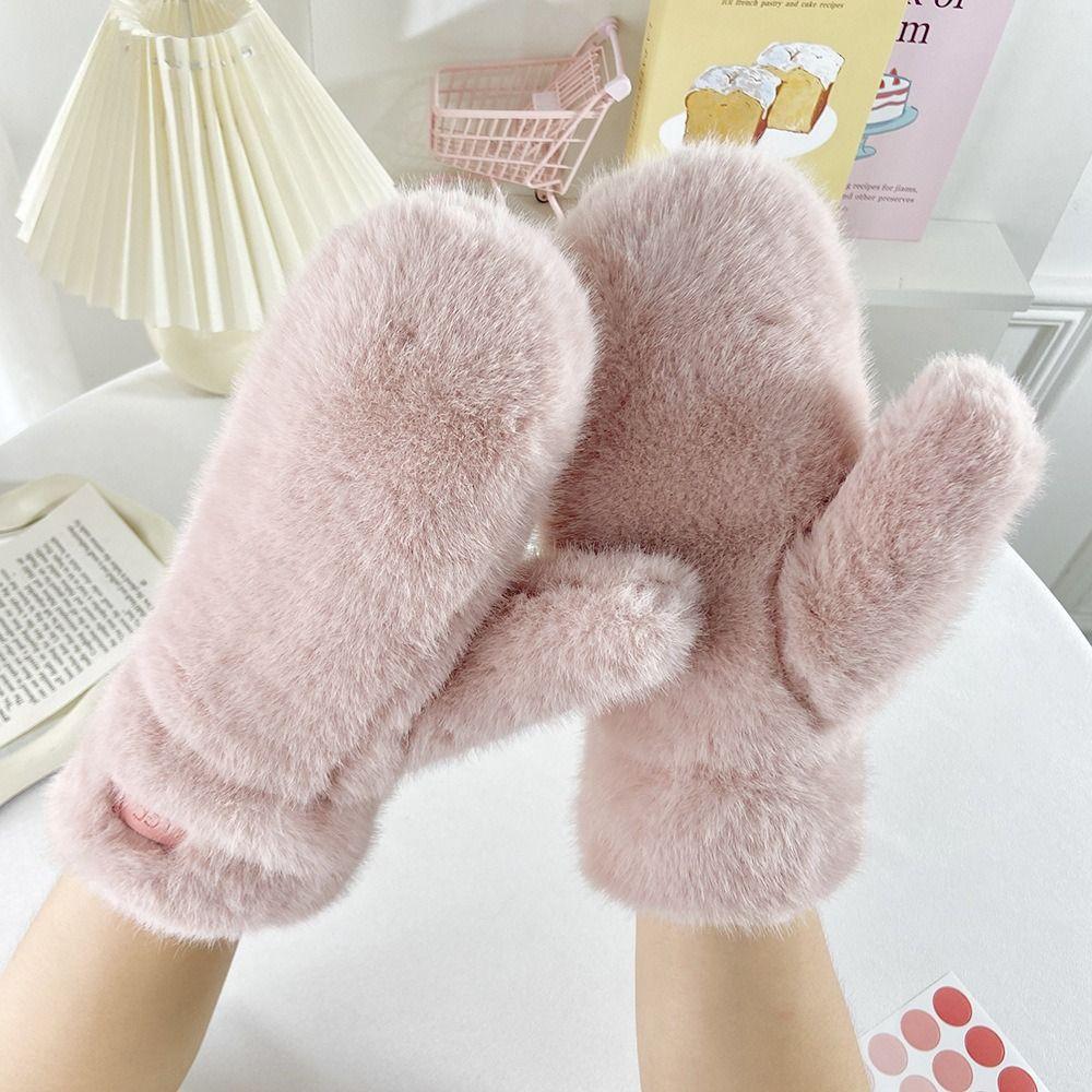 Warm Winter Plush Gloves Velvet Windproof Gloves New Solid Color  Gloves  Women