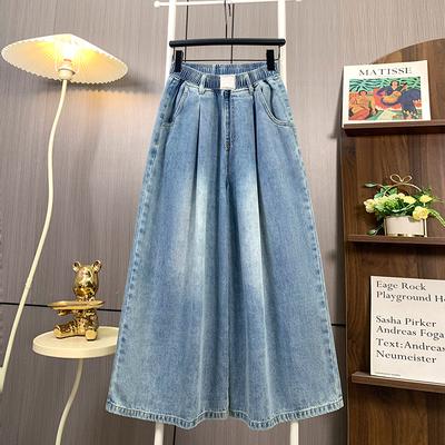 DIMANAF 2025 Plus Size Summer Blue Basic Elastic Jeans New Pants Women Loose Denim Trousers Big Casual Pants