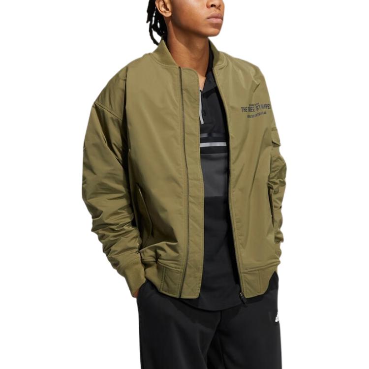 adidas Solid Color Print Letter Zip Jacket Men Outerwear Green IB2761