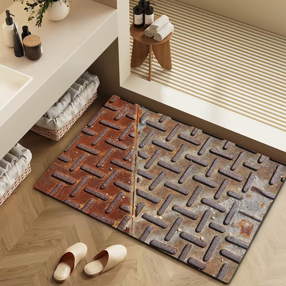 Funny Rust Iron Wall Door Mat Bath Microfiber Decorative Versatile Flannel Floor Mat Quick Dry Absorbent Non-slip Sole