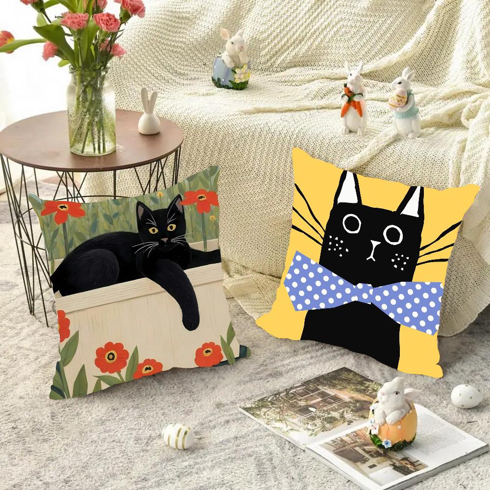 Cute Black Cat Pillow Case Square Pillow Bedroom Sofa Leisure Comfort Cushion Car Living Room Home Decoration 40X40