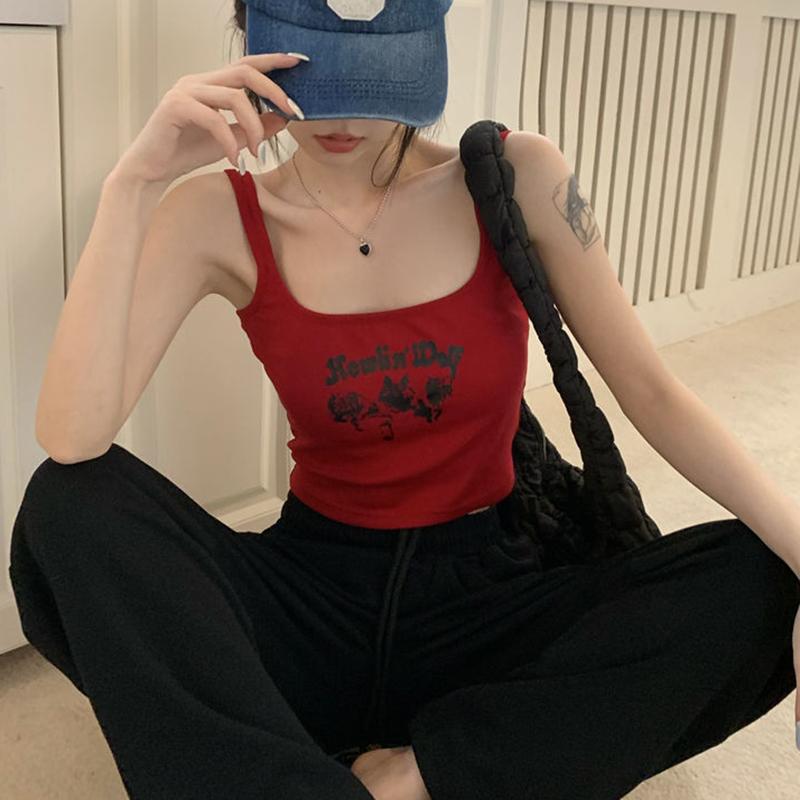 Dámské americké retro tílka dívčí letní vnitřní topy sportovní vesty jednobarevné ležérní bez zad krátké topy streetové tanky