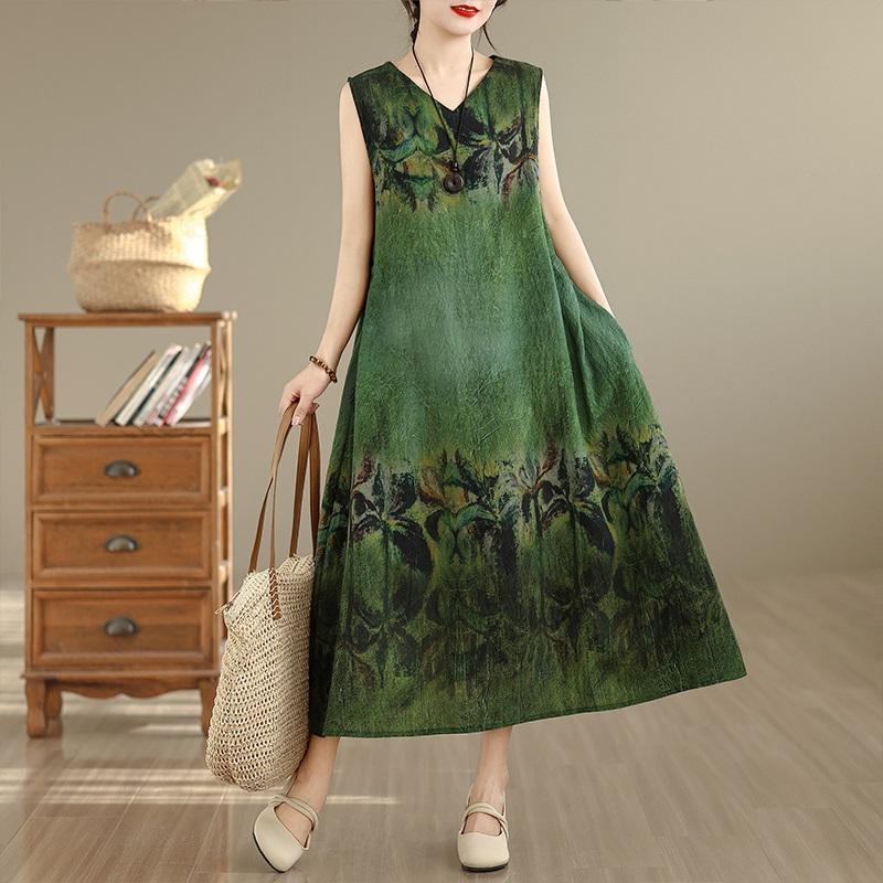 Sleeveless Plus Size Cotton Vintage Floral New In Dresses for Women Casual Loose Long Summer Dress