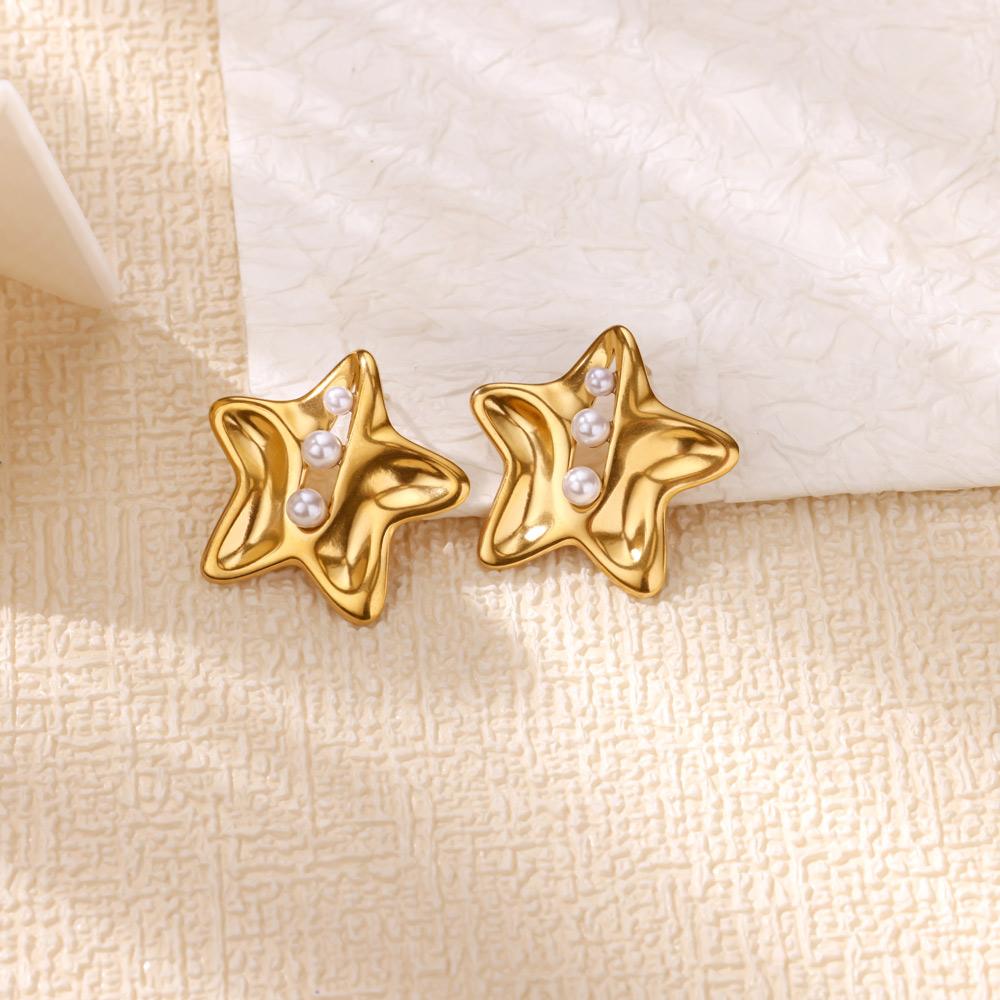 Stainless Steel Artificial Pearl Star Earrings Gold Color Anti Fading Earring for Women Wedding Jewelry Party Accessories Gifts