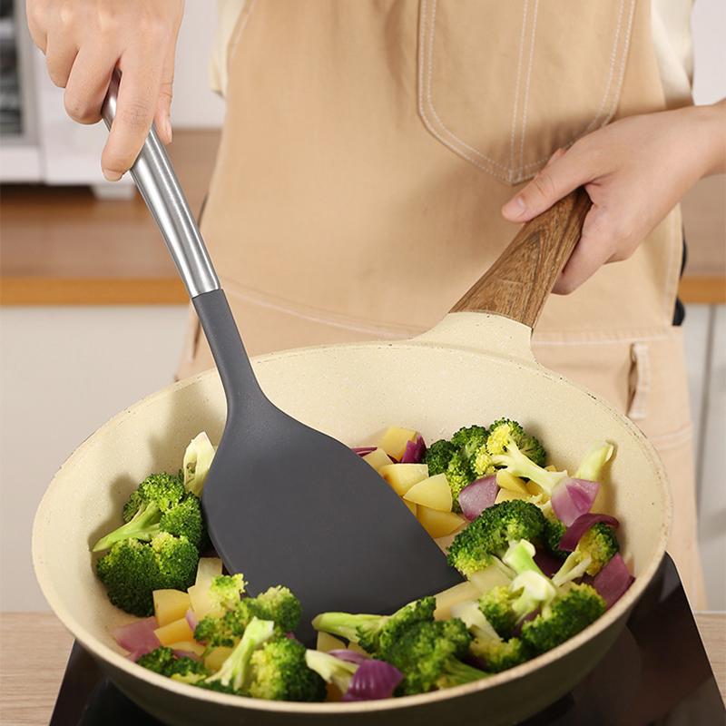 6Pcs Kitchen Cookware Silicone Kitchenware Non-stick Cooking Tools with Holder Spatula Spoon Ladle Egg Beaters Shovel Utensils Set