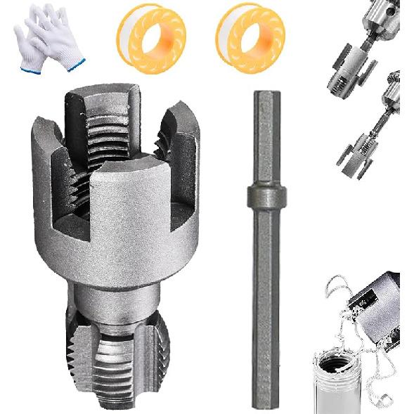Integrated Internal & External Pipe Threading Tool, 1/2'' and 3/4'' Pipe Thread Cutting Tool, Electric Drill Compatible PVC Pipe Threader Kit for