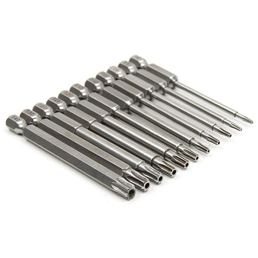 A34R 11 Pcs Magnetic T6-T40 Torx Head Screwdriver Bit Set Star 6 Point Screwdriver Drill Bits Tools 3 Inch Length