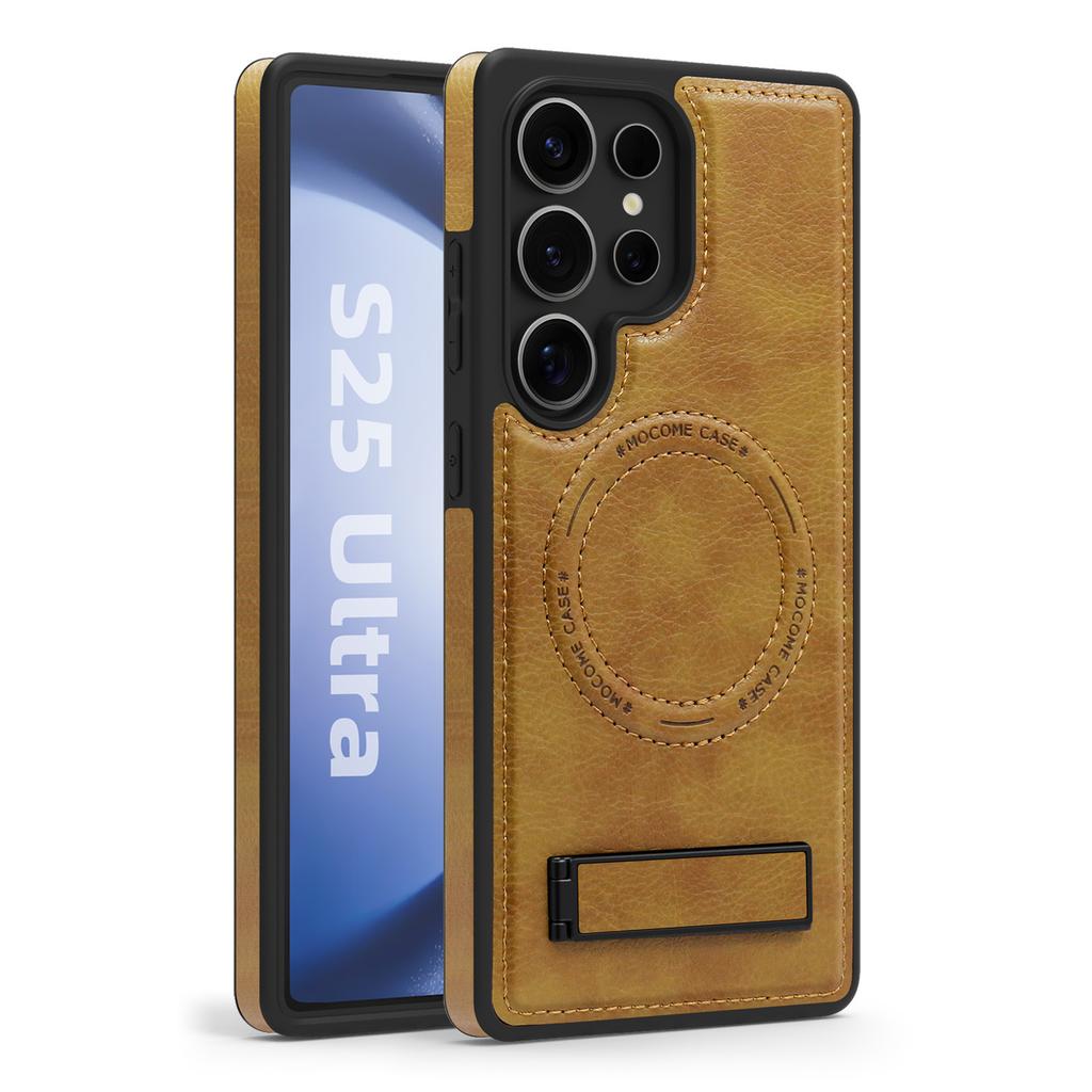 Samsung S25Ultra Magnetic Bracket TPU + PU Simple Hot Press Mobile Phone Case S25 Magnetic Mobile Phone Case