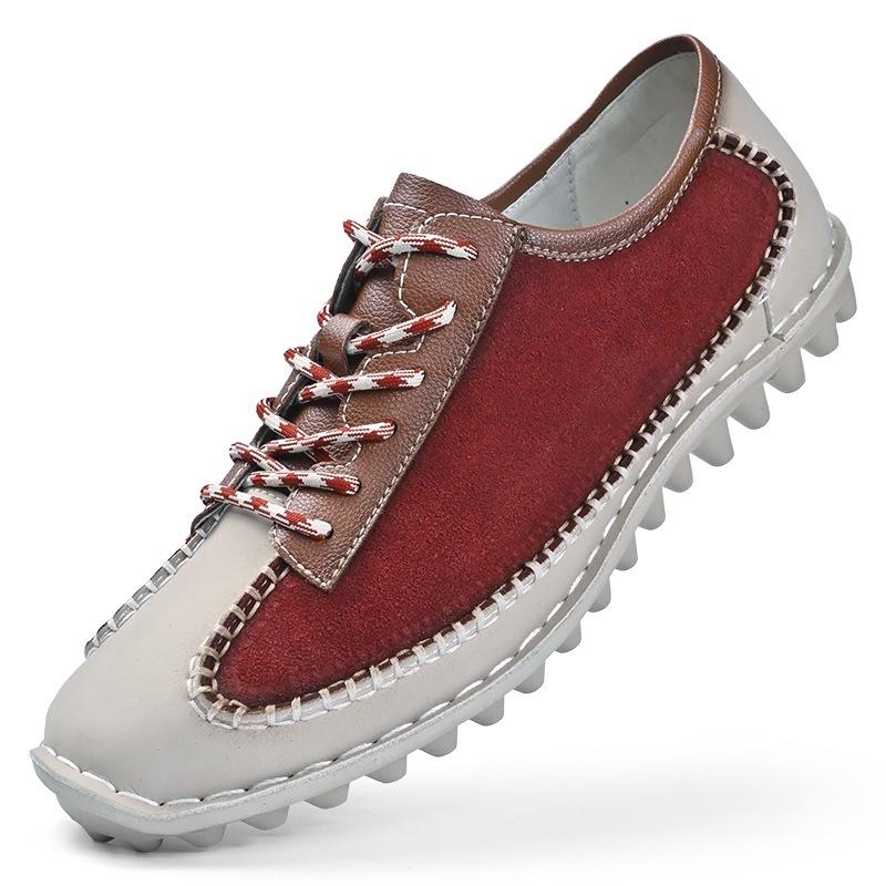 Handmade Leather Men Shoes Casual Lace Up Sneakers Breathable Leather Anti-slip Wearable Shoes Flats Fashion Running Moccasins