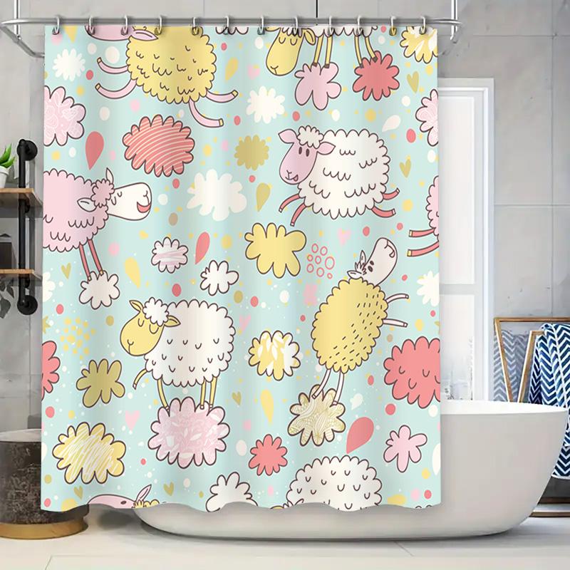 

Adorable Sheep Pattern Shower Curtain Soft Fabric Waterproof Bathroom Decor Multiple Sizes Available W60H190(CM)-1 Pcs