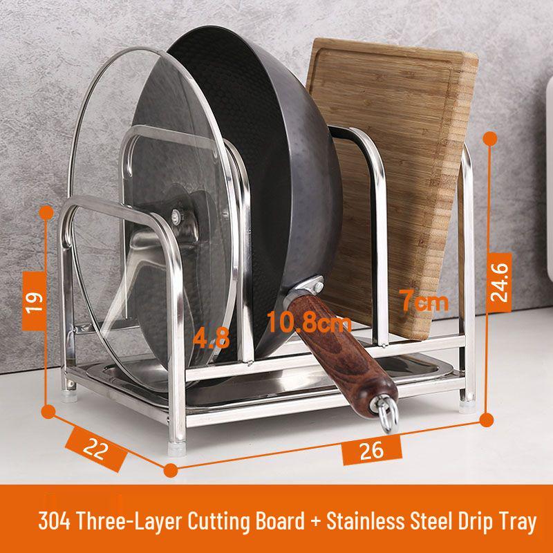 Tagliere da Cucina e Porta Coltelli in Acciaio Inossidabile 304 con Porta Coperchi Pentola e Blocco per Verdure
