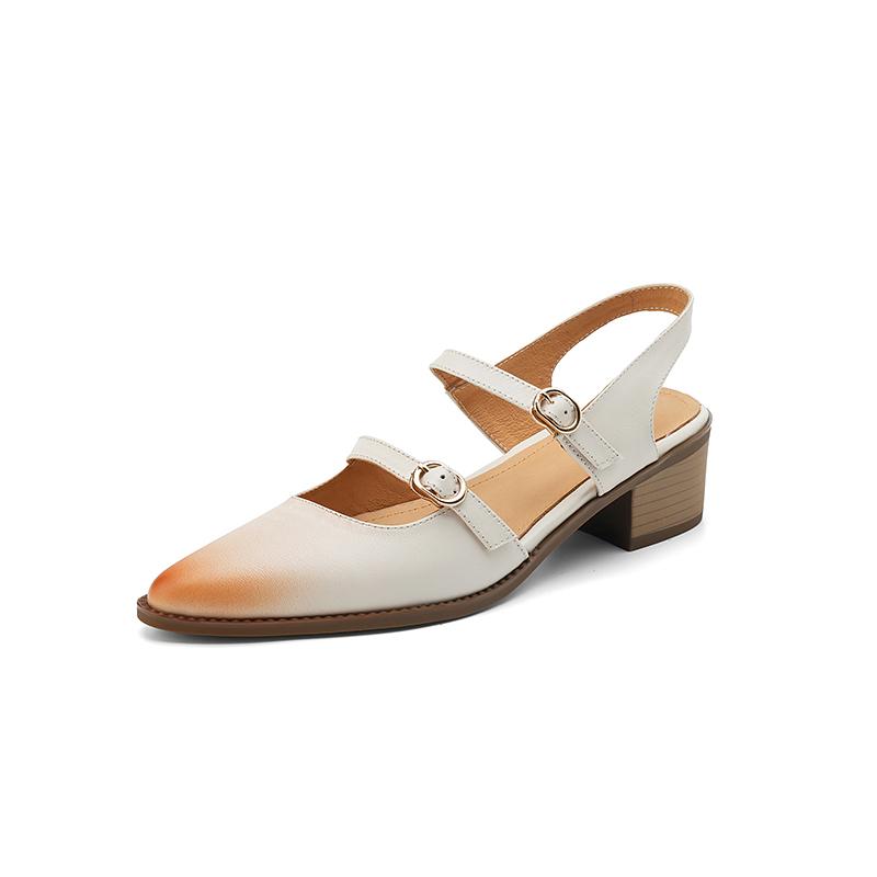 Summer Women Sandals Genuine Leather  Shoes for Women Cover Toe Chunky Heel Shoes Pointed Toe Slingback Sandals Gladiator Shoes