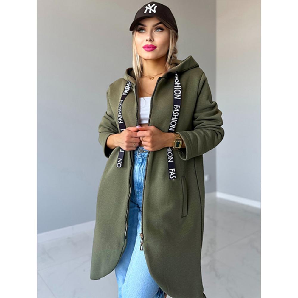 Sportovní fleecová mikina s kapucí, ležérní s dlouhým rukávem na zip, dámská nadměrná velikost, jednobarevný kabát