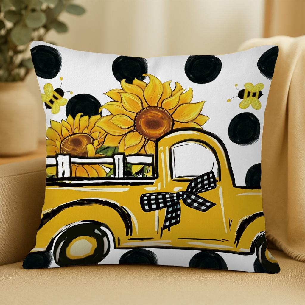 1pc Summer Honey and Bee Pattern Pillow Cover, Machine Washable Zipper Closure - No Core, 18x18 Inches