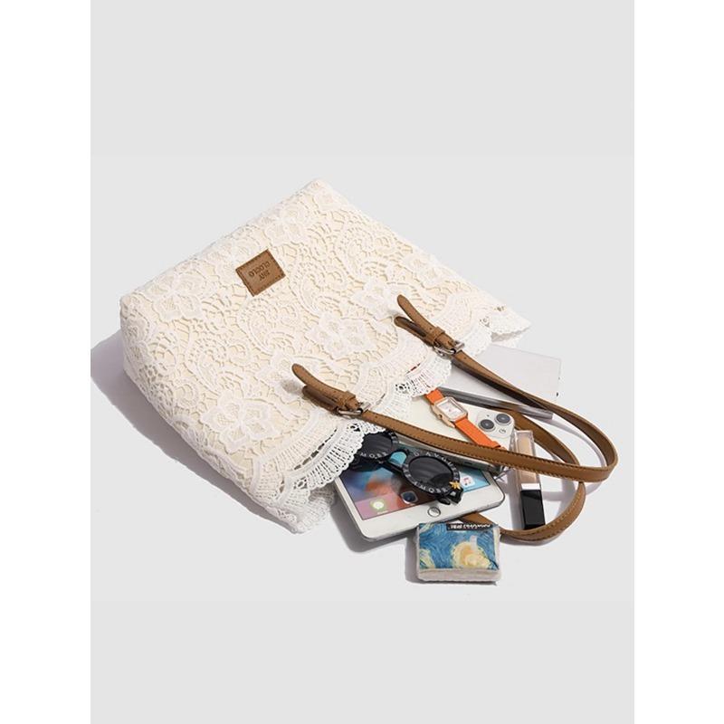 Fairy Style Lace Tote Bag, Large Capacity Bucket Woven Bag, Fashiable and Versatile Shoulder Bag