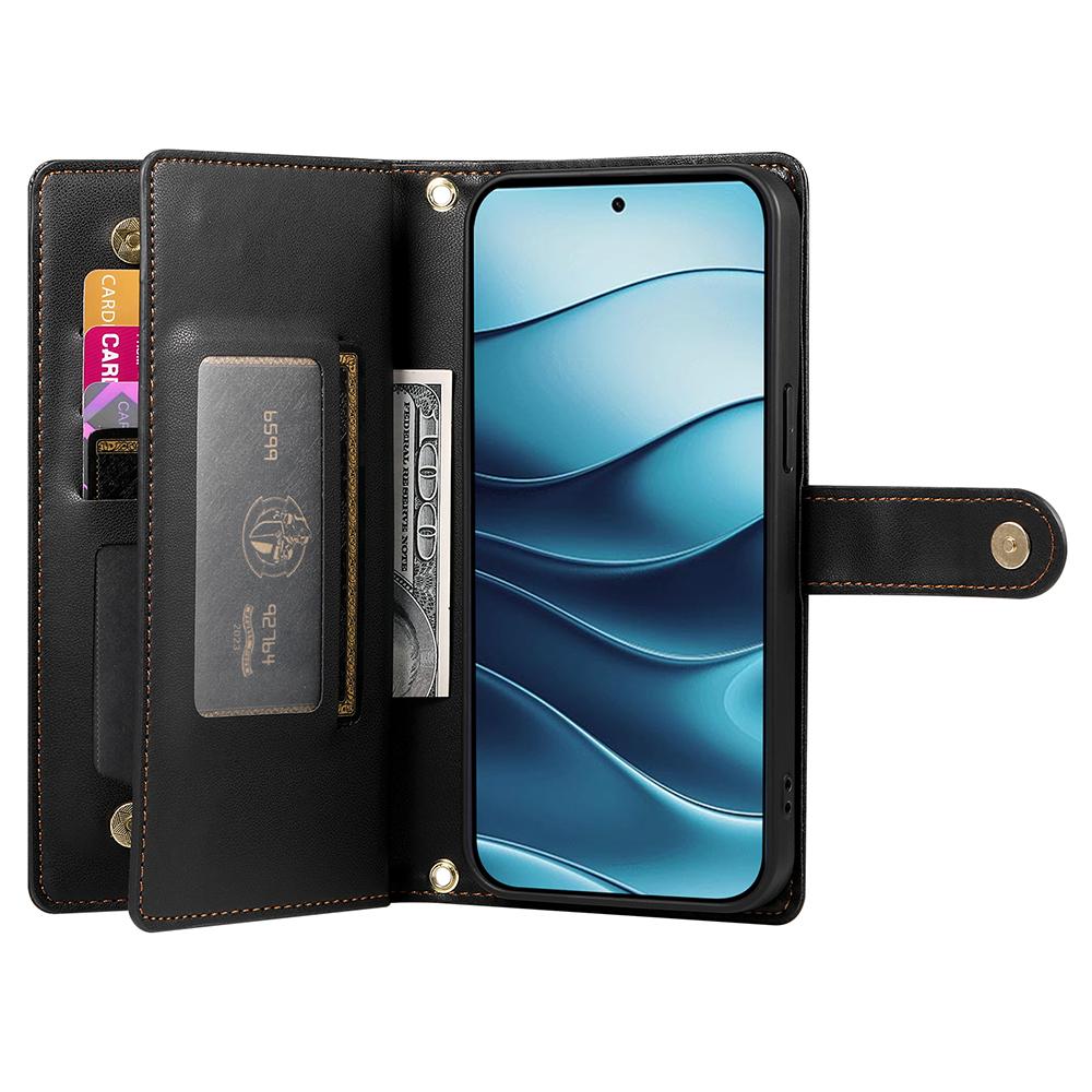 

For Xiaomi Redmi Note 14 5G Case Zipper Pocket Wallet Leather Phone Cover with Straps Mint Green