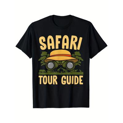 Men'S Safari Tour Guide T-Shirt | 100% Vintage African Savanna Print with Binoculars & Safari Icons, Soft Breathable Crew Neck Tee, Plus Size Loose