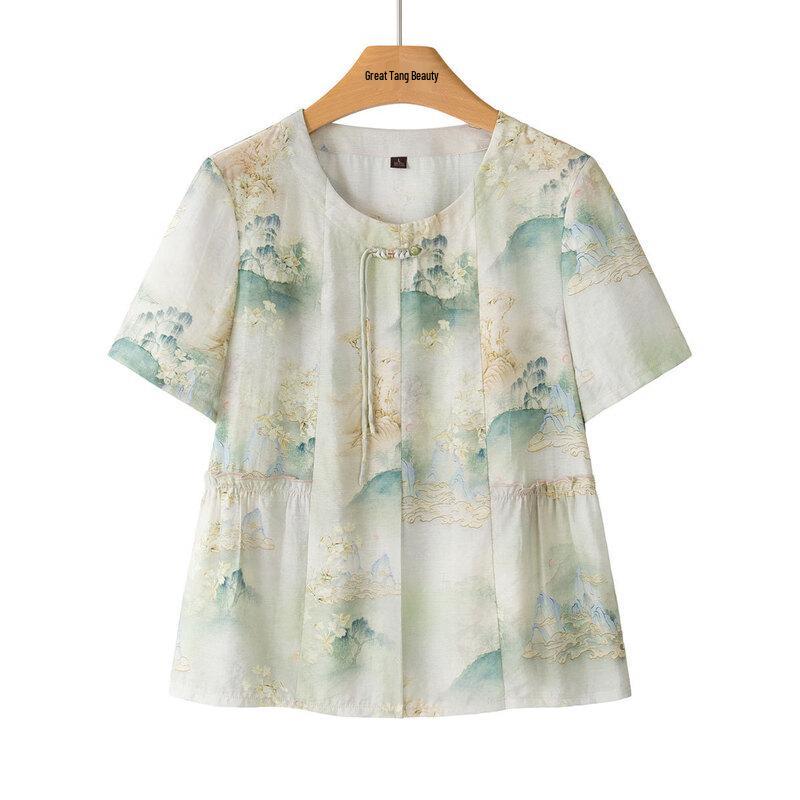 

Yuzhaolin Mid-Aged Women s Chinese Style Breathable Short Sleeve Top 3XL