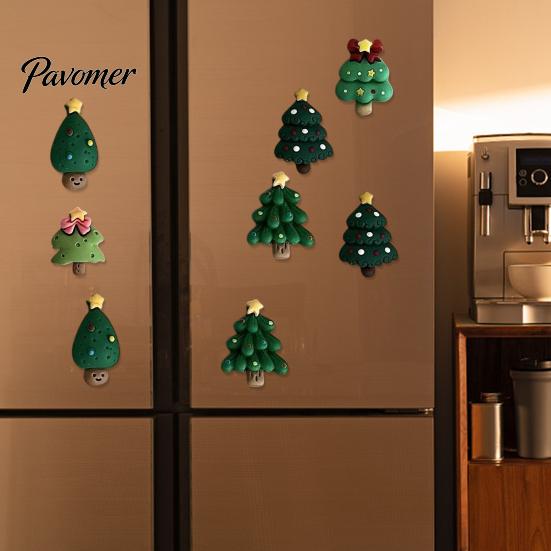 New Year Party Decorations 7Pcs/Set Mini Christmas Tree Refrigerator Magnet, Xmas Shape Festive Accessories Fridge Decorative Magnet for Whiteboard