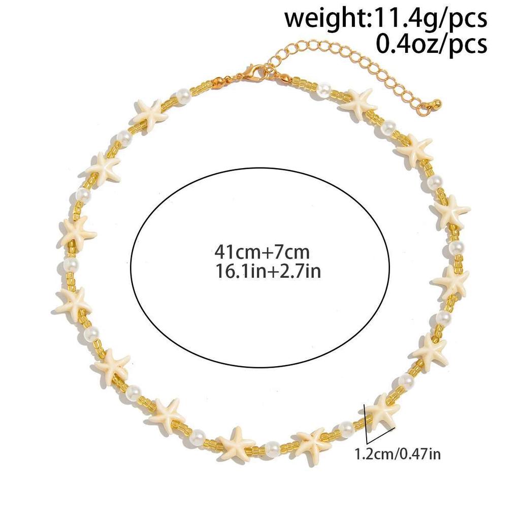 SHIXIN Boho Starfish Short Choker Necklace for Men Trendy Imitation Pearl Acrylic Beaded Necklace Male Summer Beach Neck Jewelry
