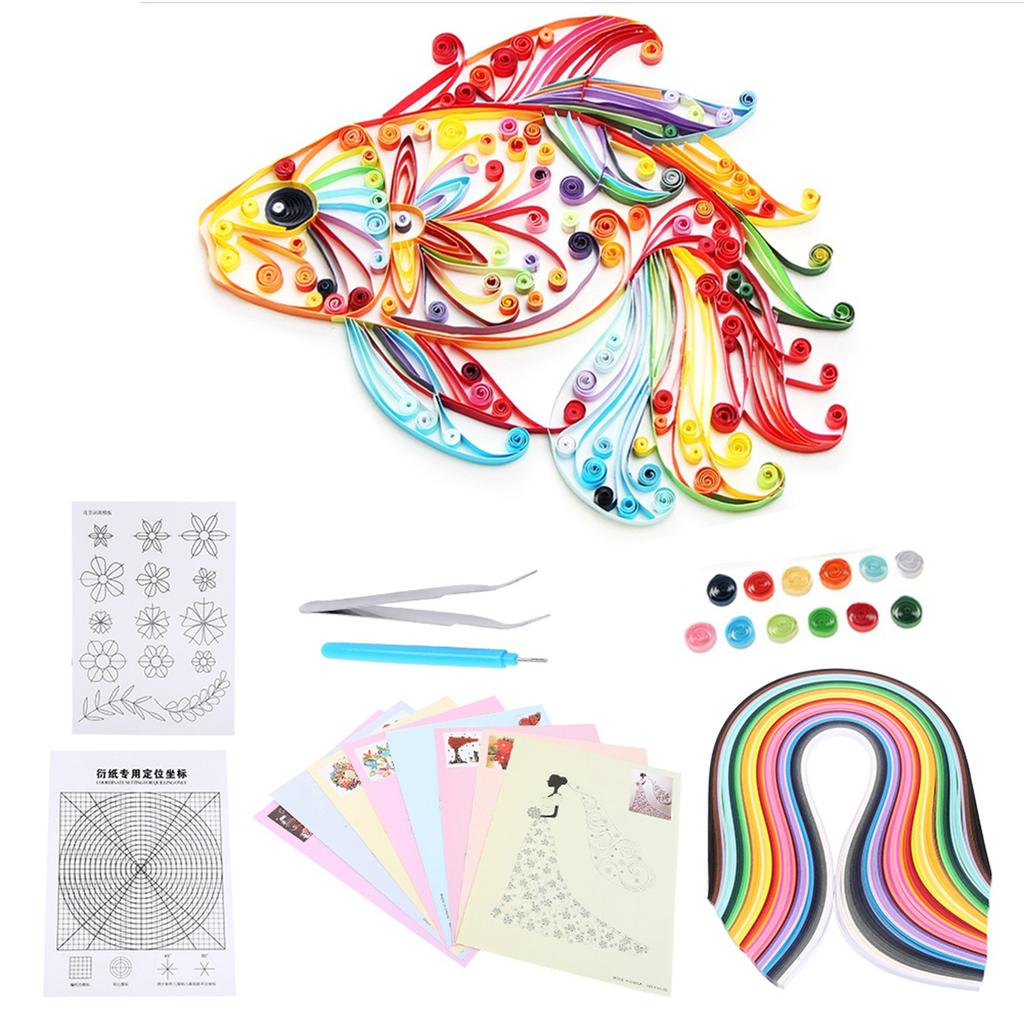 Paper Quilling Kit, 500 Quilling Strips, 8 Designs, Grid  , Flower Pattern, Tweezers, Slotted Pen,   Paper Craft Projects, 50