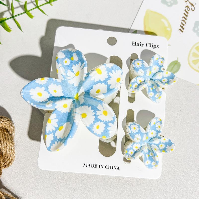Printed Flower Clip Set High-end Seaside Vacation Flower Hair Clip Shark Clip Hair Accessory