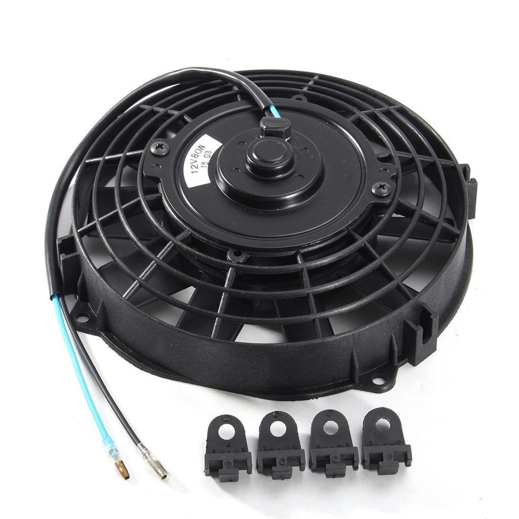 12V 80W 2100RPM Straight Black Blade Electric Oil Cooling Radiator Fan Mounting Kit Universal 12 inch