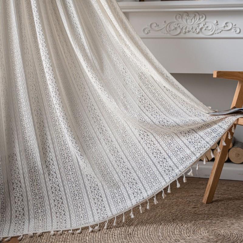 Gray Crochet Sheer Curtain Panel Living Room Bedroom Balcony With Rod Pocket Hook Grommet Options Cotton 60%