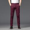 Pantaloni da uomo a quadri slim fit elasticizzati - Pantaloni dritti casual alla moda per l'autunno