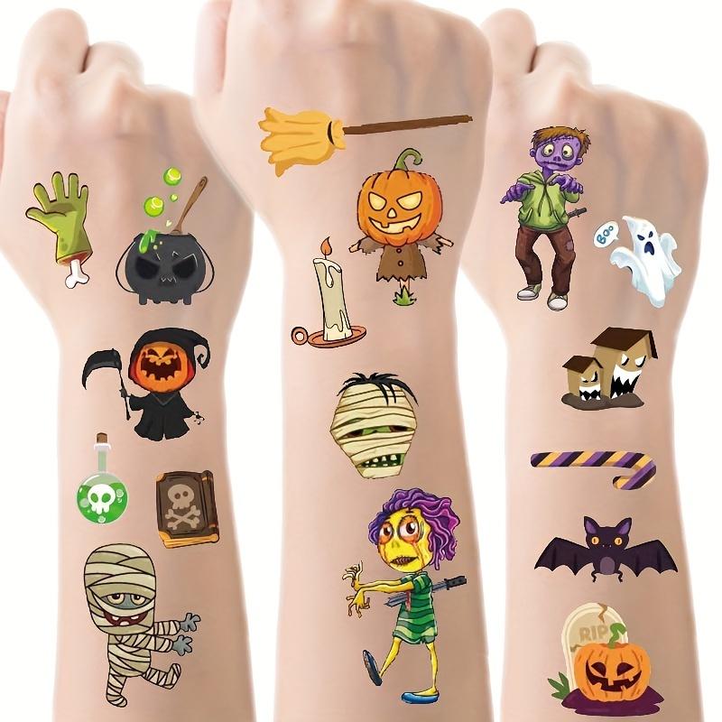 10 Sheets Halloween Pumpkins Ghost Tattoo Sticker Temporary Fake Tattoo Arm Hands Body Waterdichte Tatouages Pour Kids Toy Gift
