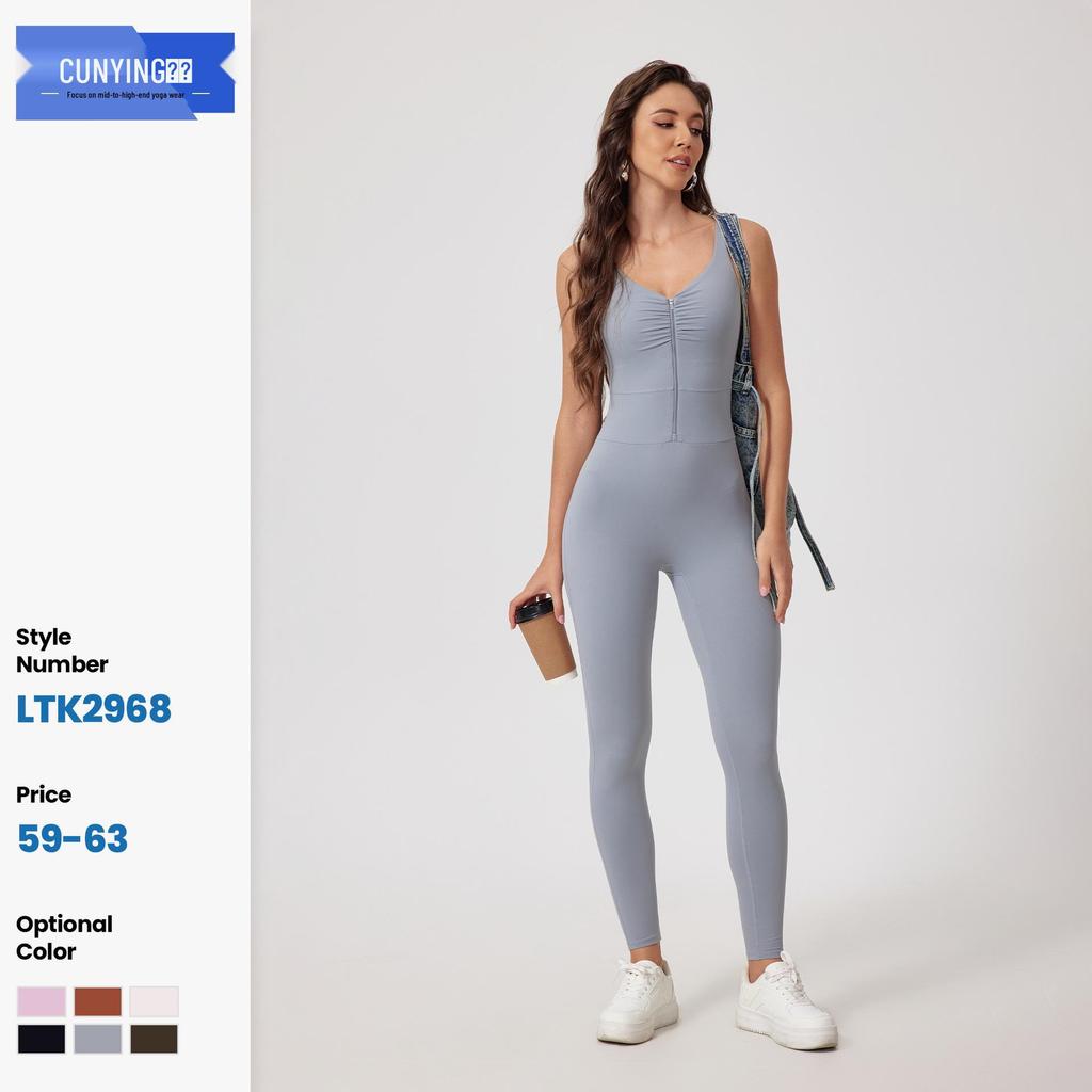 Nude Feel Quick-Dry Zipper Yoga Jumpsuit for Outdoor Fitness & Running