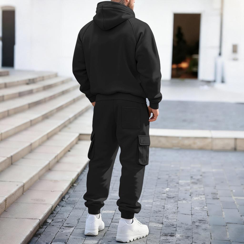 Men's European And American Youth Sport Multi-Pocket Hoodie Workwear Set
