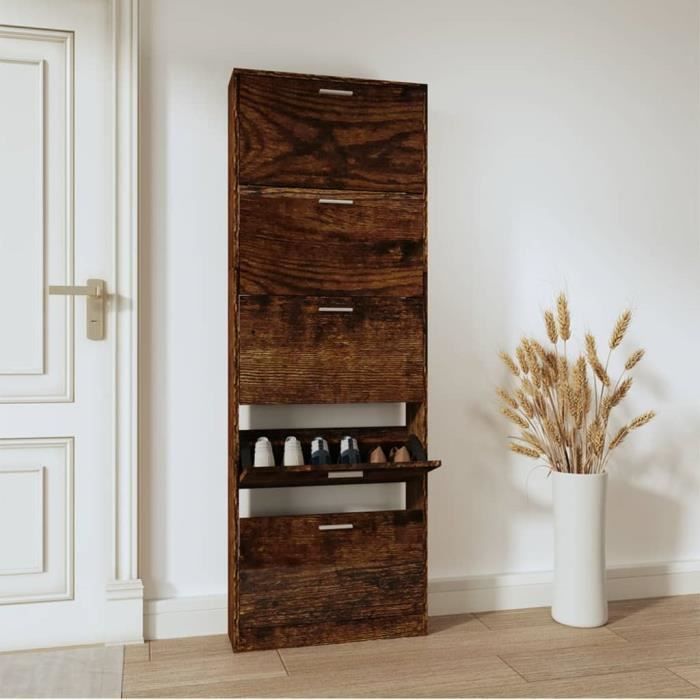 342515 vidaXL Armoire à chaussures Chêne fumé 59x17x169 cm Bois d'ingénierie