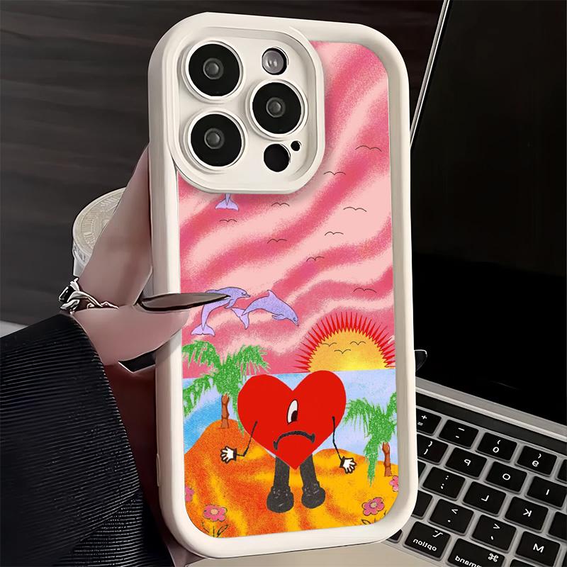 Phone Case for iPhone 17 Air 16E 15 16 Pro Max Bad Bunny Heart Cover 14 Plus 13 12 Mini Soft Shell Silicone Fundas