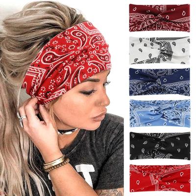 Bandeau en coton élastique à motifs cachemire, noix de cajou et floraux pour femmes, pour le sport et le soin des cheveux