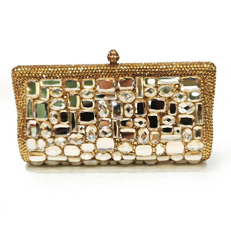 

Luxury Gold Glass Crystal Diamond Clutch Purse For Women Bridal Wedding Party Evening Prom Accessory Clutches Ladies Clutch Bag 20cmX9.5cmX5cm золотой