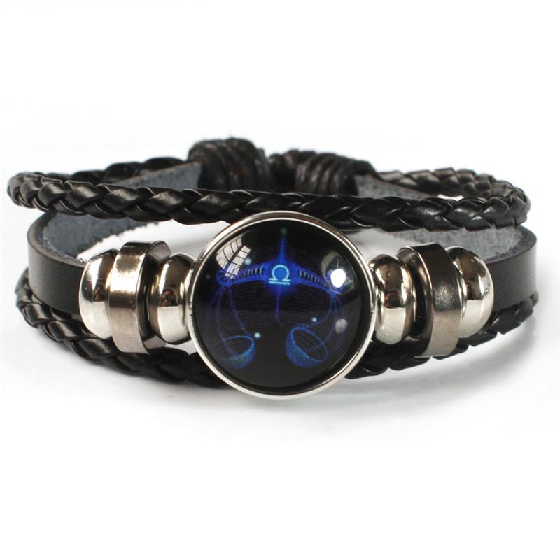 Twelve Constellations Leather Bracelet - Retro Korean Braided Design for Couples and Students