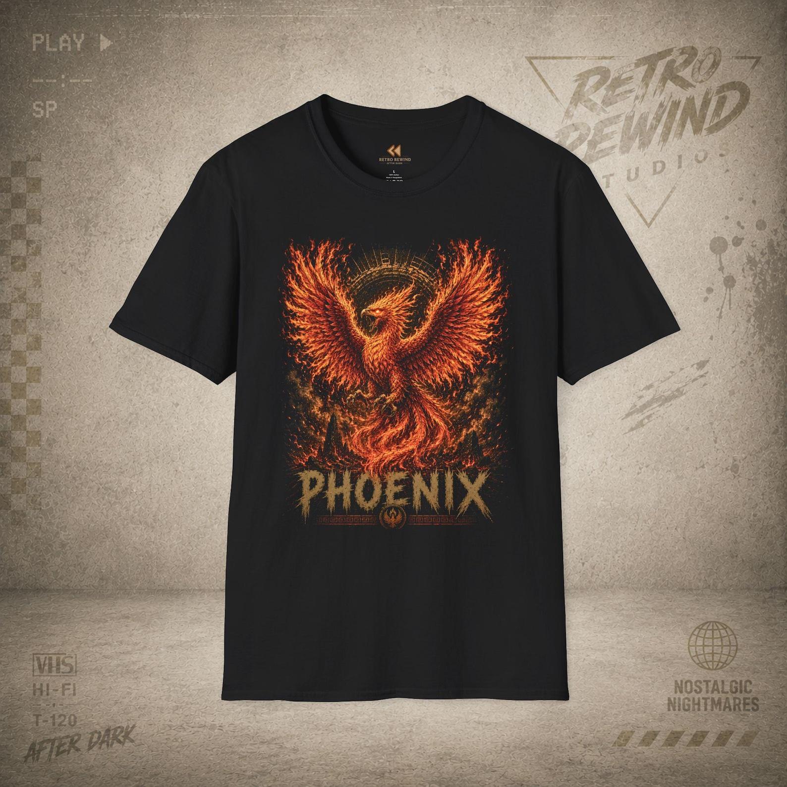 Fiery Phoenix Illustration T-Shirt | Rising Fire Bird Tee S