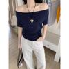 Pure Desire To Expose Collarbone, One-shoulder Off-shoulder Apricot Short-sleeved T-shirt for Women, New Summer Style Two-wear Waist-cinching Top
