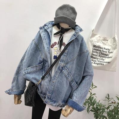 Spring Denim Bomber Jacket Women's Short Bat Sleeve Loose Demi-season Jeans Tooling Woman Coat Outerwear Women Clothes Plus Size