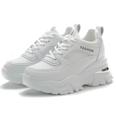 Women's Height Increasing Chunky Sneakers White Platform Sports Shoes Women PU Thick Bottom Vulcanized Shoes Zapatos De Mujer